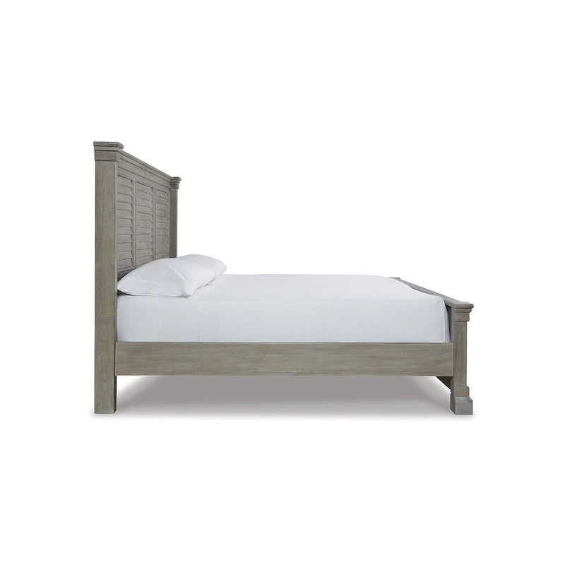 Letto a pannelli con testiera a persiana e finitura Bisque spazzolata – Bisque, Queen / King / California King, per 2 persone