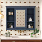 Bathroom Mirror Cabinet, Modern Bathroom Wall Cabinet Storage Organizer With Mirrors Door, 6 Open Shelves, Above Toilet Storage Cabinet