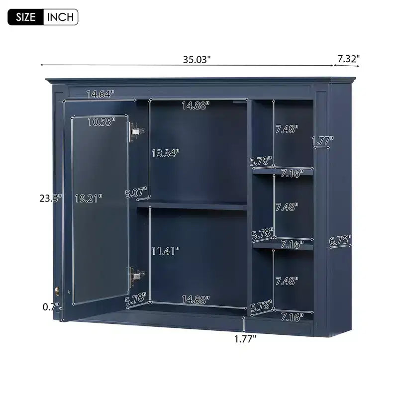 Mobiletto a Specchio per Bagno, Mobiletto da Parete Moderno per Bagno con Specchio, 6 Ripiani a Giorno, Mobiletto sopra il WC