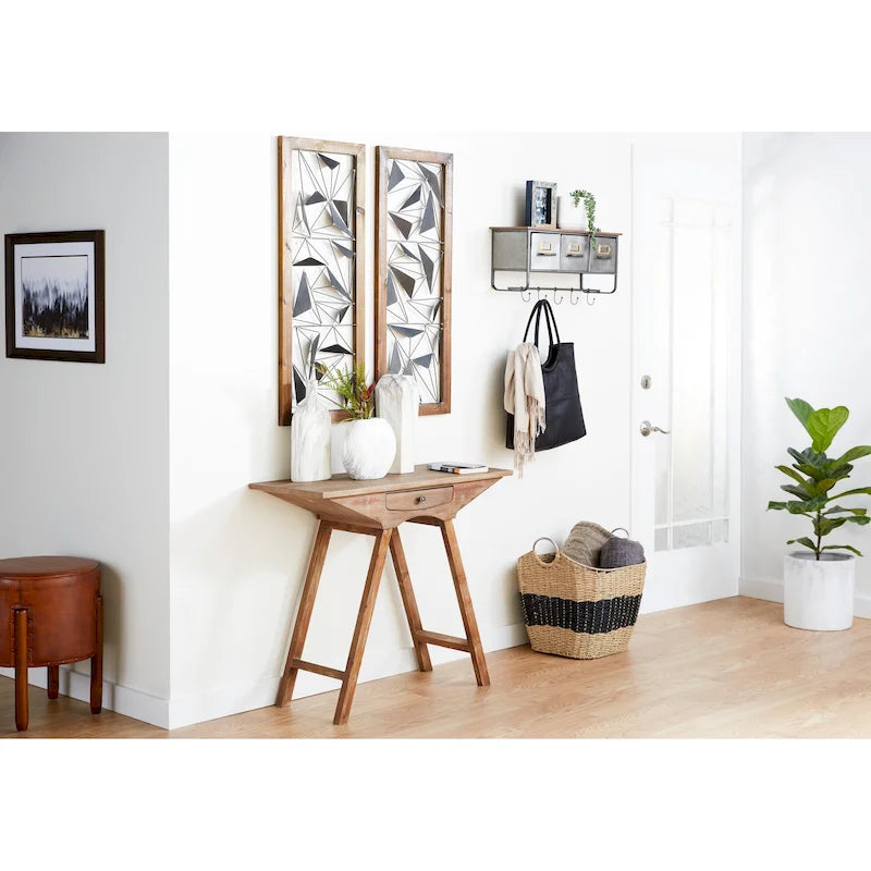 Pouf rotondo artigianale in vera pelle con dettagli capitonné e borchie e gambe in legno di teak – Marrone, singolo