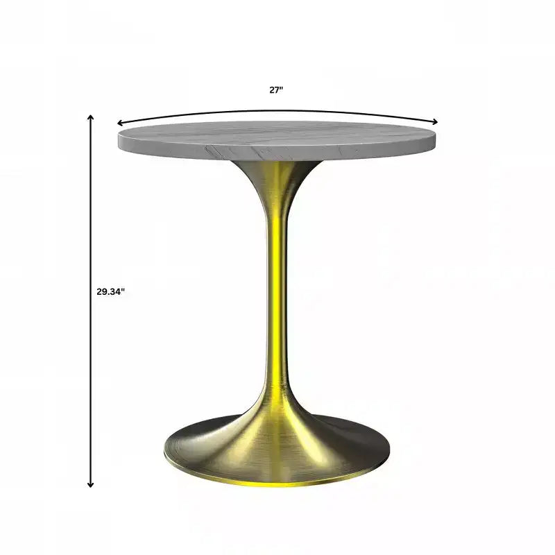 LeisureMod Verve Tavolo da Pranzo Rotondo da 90 cm - Piano Moderno in Resina con Base a Piedistallo Oro Spazzolato Tavolino d'Appoggio per Sala da Pranzo e Cucina Contemporanea
