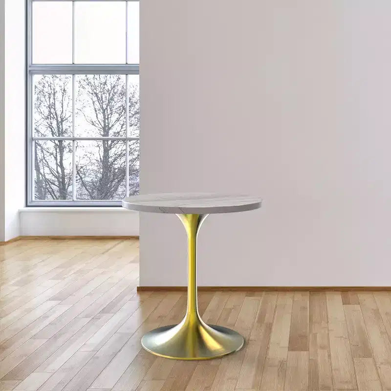 LeisureMod Verve Tavolo da Pranzo Rotondo da 90 cm - Piano Moderno in Resina con Base a Piedistallo Oro Spazzolato Tavolino d'Appoggio per Sala da Pranzo e Cucina Contemporanea