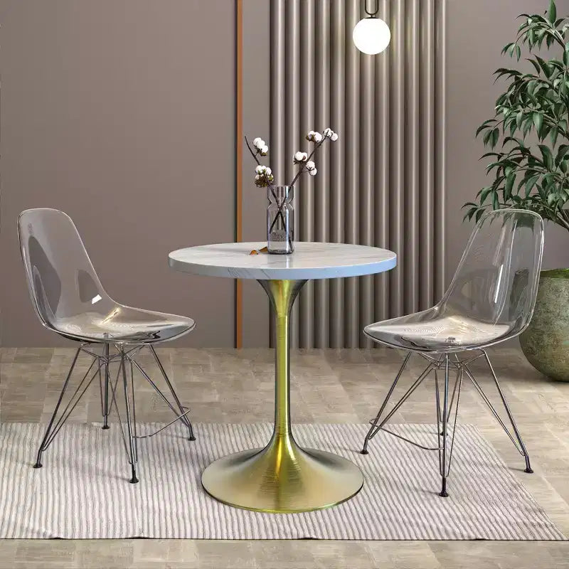 LeisureMod Verve Tavolo da Pranzo Rotondo da 90 cm - Piano Moderno in Resina con Base a Piedistallo Oro Spazzolato Tavolino d'Appoggio per Sala da Pranzo e Cucina Contemporanea