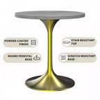 LeisureMod Verve Tavolo da Pranzo Rotondo da 90 cm - Piano Moderno in Resina con Base a Piedistallo Oro Spazzolato Tavolino d'Appoggio per Sala da Pranzo e Cucina Contemporanea