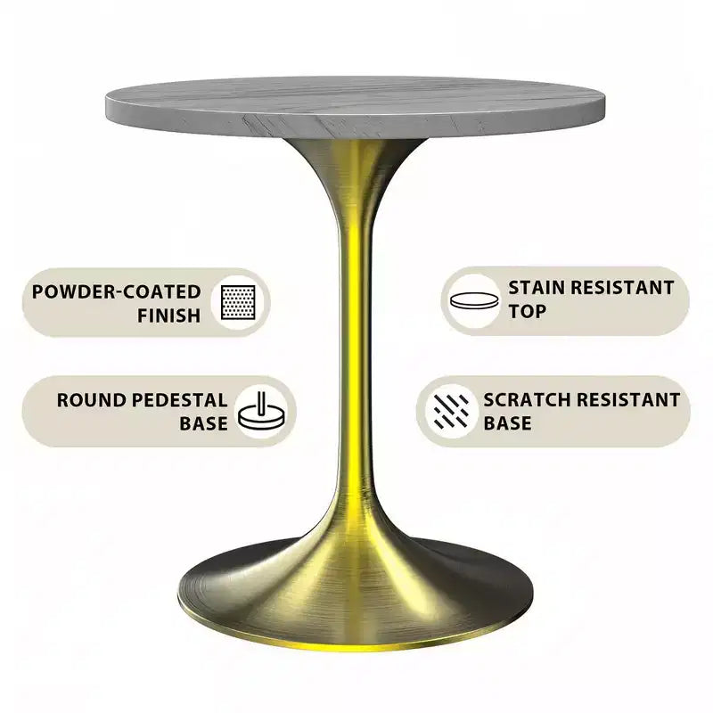 LeisureMod Verve Tavolo da Pranzo Rotondo da 90 cm - Piano Moderno in Resina con Base a Piedistallo Oro Spazzolato Tavolino d'Appoggio per Sala da Pranzo e Cucina Contemporanea