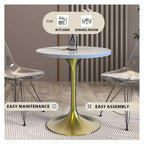 LeisureMod Verve Tavolo da Pranzo Rotondo da 90 cm - Piano Moderno in Resina con Base a Piedistallo Oro Spazzolato Tavolino d'Appoggio per Sala da Pranzo e Cucina Contemporanea