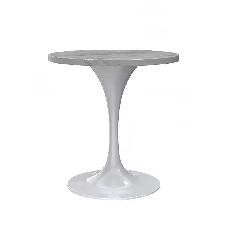 LeisureMod Verve 27 Round Dining Table - Modern Resin Top with White Steel Pedestal Base Accent Side Table for Kitchen and Home