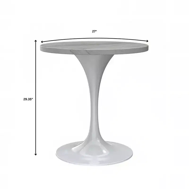 LeisureMod Verve 27 - Tavolo da pranzo rotondo, moderno, con piano in resina e base a piedistallo in acciaio bianco, tavolino d'appoggio per cucina e casa