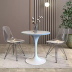 LeisureMod Verve 27 - Tavolo da pranzo rotondo, moderno, con piano in resina e base a piedistallo in acciaio bianco, tavolino d'appoggio per cucina e casa