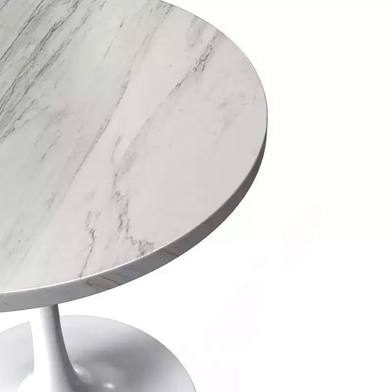 LeisureMod Verve 27 - Tavolo da pranzo rotondo, moderno, con piano in resina e base a piedistallo in acciaio bianco, tavolino d'appoggio per cucina e casa