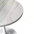 LeisureMod Verve 27 - Tavolo da pranzo rotondo, moderno, con piano in resina e base a piedistallo in acciaio bianco, tavolino d'appoggio per cucina e casa