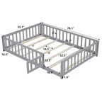 Letto a pavimento per bambini, letto a pavimento matrimoniale con sponde di sicurezza e doghe, telaio del letto in legno con porta, non necessita di rete a doghe