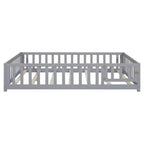 Letto a pavimento per bambini, letto a pavimento matrimoniale con sponde di sicurezza e doghe, telaio del letto in legno con porta, non necessita di rete a doghe
