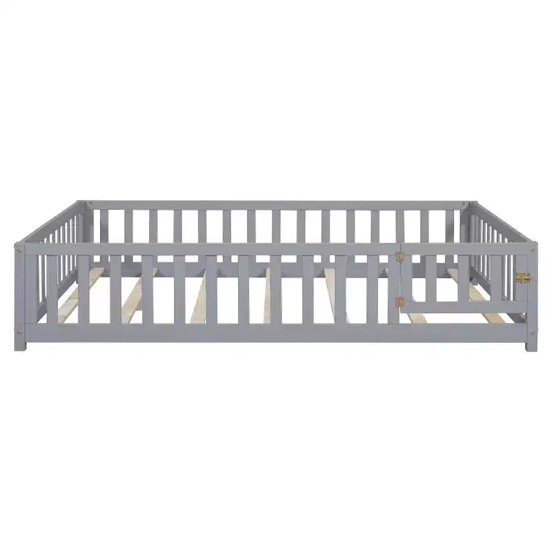 Letto a pavimento per bambini, letto a pavimento matrimoniale con sponde di sicurezza e doghe, telaio del letto in legno con porta, non necessita di rete a doghe
