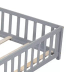 Letto a pavimento per bambini, letto a pavimento matrimoniale con sponde di sicurezza e doghe, telaio del letto in legno con porta, non necessita di rete a doghe