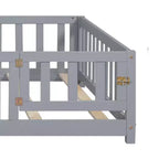 Letto a pavimento per bambini, letto a pavimento matrimoniale con sponde di sicurezza e doghe, telaio del letto in legno con porta, non necessita di rete a doghe