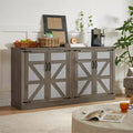 34.05H Rustic Faux Rattan Sideboard, Storage Cabinet with Four Doors and Adjustable Shelves, 4Q -ModernLuxe