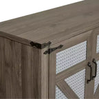 Credenza Rustica Effetto Rattan 34.05H, Mobile Contenitore con Quattro Ante e Ripiani Regolabili, 4Q - ModernLuxe