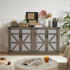Credenza Rustica Effetto Rattan 34.05H, Mobile Contenitore con Quattro Ante e Ripiani Regolabili, 4Q - ModernLuxe