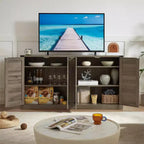 Credenza Rustica Effetto Rattan 34.05H, Mobile Contenitore con Quattro Ante e Ripiani Regolabili, 4Q - ModernLuxe