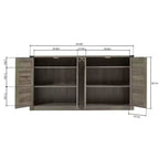 Credenza Rustica Effetto Rattan 34.05H, Mobile Contenitore con Quattro Ante e Ripiani Regolabili, 4Q - ModernLuxe