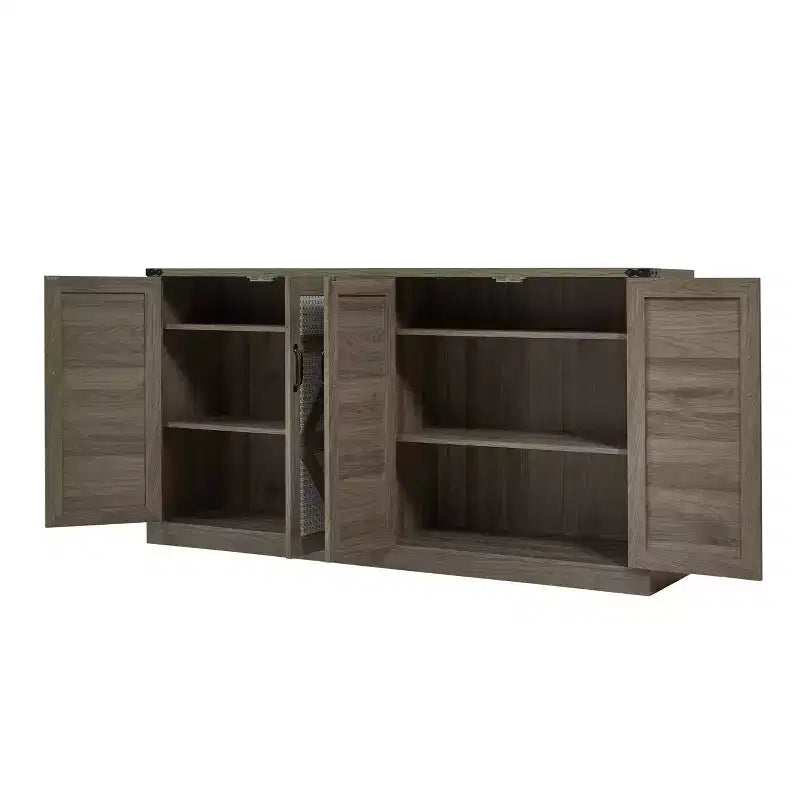 Credenza Rustica Effetto Rattan 34.05H, Mobile Contenitore con Quattro Ante e Ripiani Regolabili, 4Q - ModernLuxe