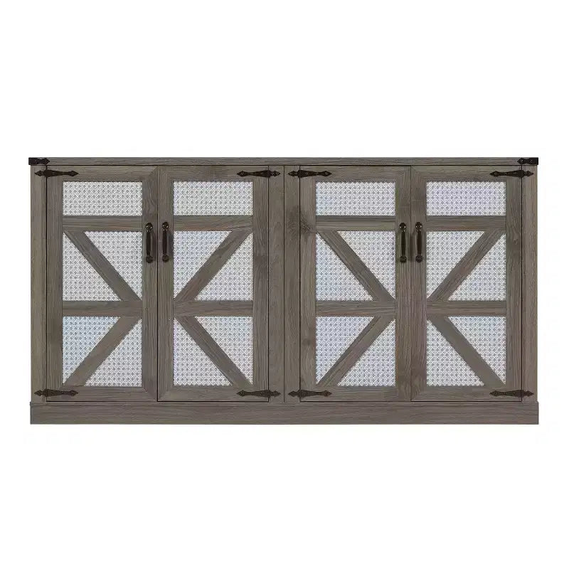 Credenza Rustica Effetto Rattan 34.05H, Mobile Contenitore con Quattro Ante e Ripiani Regolabili, 4Q - ModernLuxe