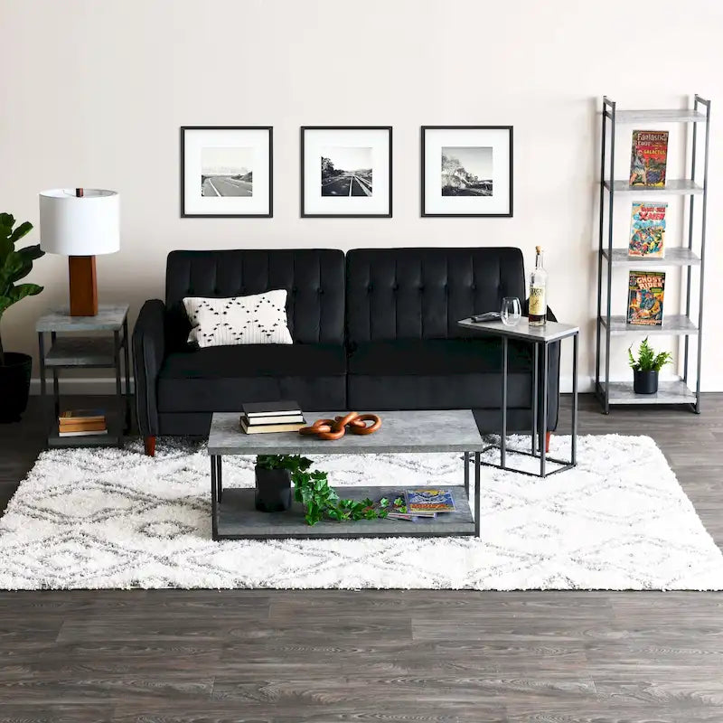 Tavolino laterale a C con struttura in acciaio – Ardesia / Noce / Rovere nero / Frassino / Bianco e altro, singolo