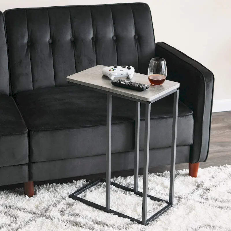 Tavolino laterale a C con struttura in acciaio – Ardesia / Noce / Rovere nero / Frassino / Bianco e altro, singolo