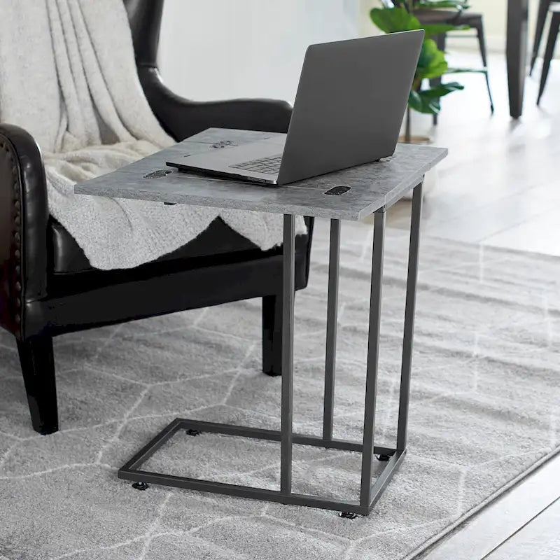 Tavolino laterale a C con struttura in acciaio – Ardesia / Noce / Rovere nero / Frassino / Bianco e altro, singolo
