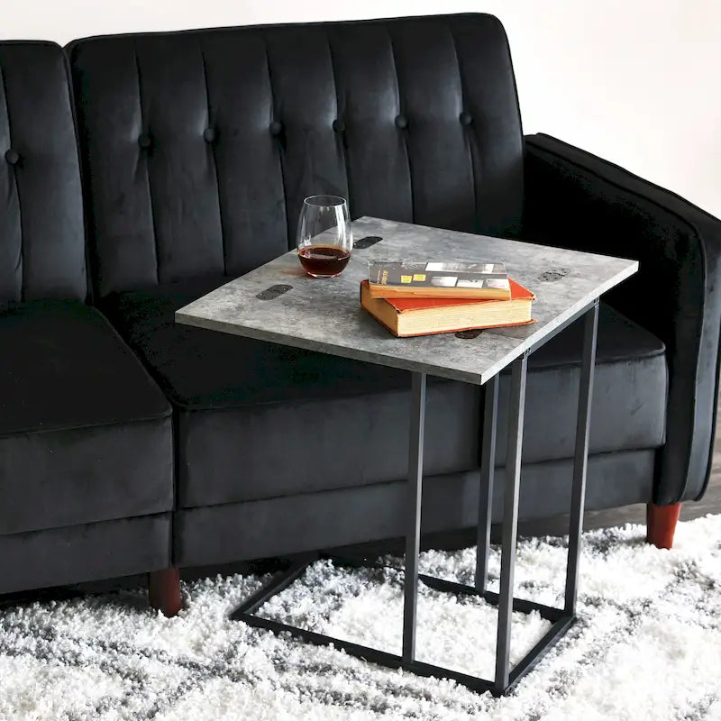 Tavolino laterale a C con struttura in acciaio – Ardesia / Noce / Rovere nero / Frassino / Bianco e altro, singolo