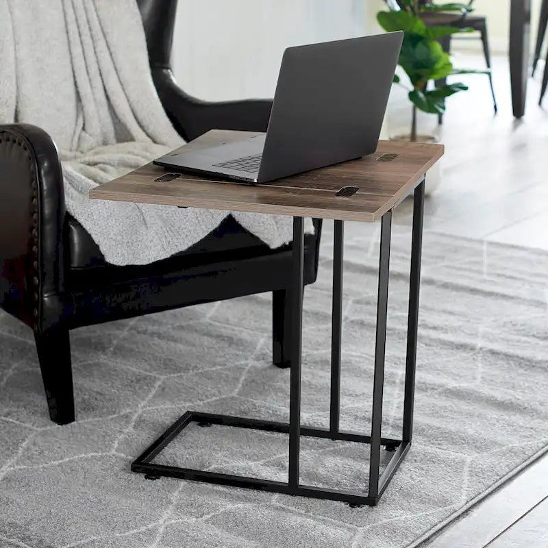 Tavolino laterale a C con struttura in acciaio – Ardesia / Noce / Rovere nero / Frassino / Bianco e altro, singolo