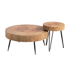 Tavolino da Caffè Cilindrico Rustico in Legno Impiallacciato – Naturale / Bianco / Rosso Chiaro e Naturale
