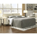 Divano letto queen contemporaneo in ciniglia con materasso in memory foam – Naturale / Fumo, per 2 persone