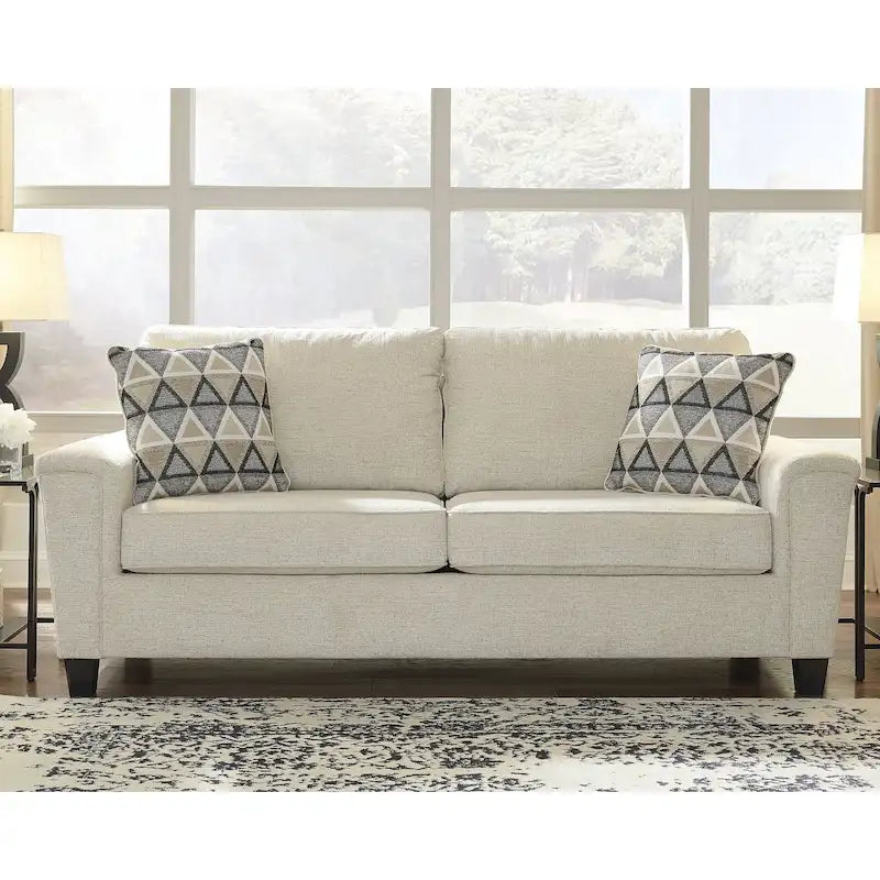 Divano letto queen contemporaneo in ciniglia con materasso in memory foam – Naturale / Fumo, per 2 persone