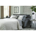 Divano letto queen contemporaneo in ciniglia con materasso in memory foam – Naturale / Fumo, per 2 persone