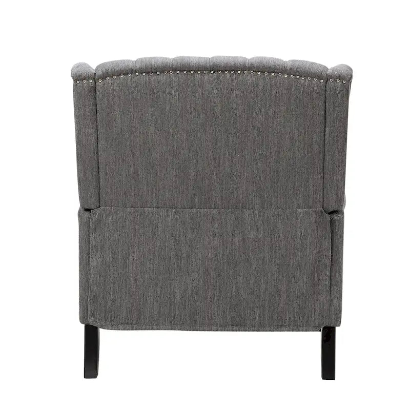 Poltrona reclinabile "Pushback" a orecchioni trapuntata di grandi dimensioni in tessuto con bordi borchiati e gambe in legno di betulla – Marrone / Blu navy / Antracite, Singola