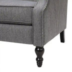 Poltrona reclinabile "Pushback" a orecchioni trapuntata di grandi dimensioni in tessuto con bordi borchiati e gambe in legno di betulla – Marrone / Blu navy / Antracite, Singola