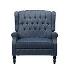 Poltrona reclinabile "Pushback" a orecchioni trapuntata di grandi dimensioni in tessuto con bordi borchiati e gambe in legno di betulla – Marrone / Blu navy / Antracite, Singola
