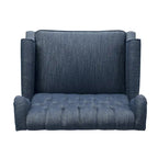 Poltrona reclinabile "Pushback" a orecchioni trapuntata di grandi dimensioni in tessuto con bordi borchiati e gambe in legno di betulla – Marrone / Blu navy / Antracite, Singola