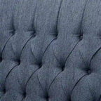 Poltrona reclinabile "Pushback" a orecchioni trapuntata di grandi dimensioni in tessuto con bordi borchiati e gambe in legno di betulla – Marrone / Blu navy / Antracite, Singola