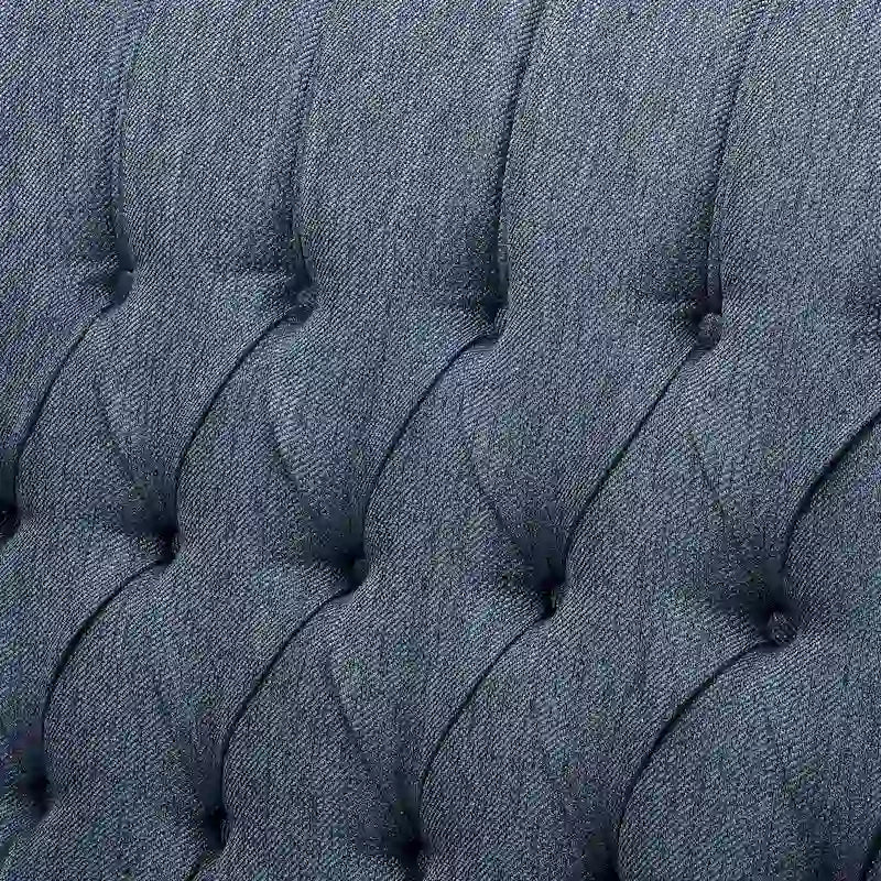 Poltrona reclinabile "Pushback" a orecchioni trapuntata di grandi dimensioni in tessuto con bordi borchiati e gambe in legno di betulla – Marrone / Blu navy / Antracite, Singola
