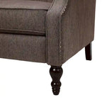 Poltrona reclinabile "Pushback" a orecchioni trapuntata di grandi dimensioni in tessuto con bordi borchiati e gambe in legno di betulla – Marrone / Blu navy / Antracite, Singola