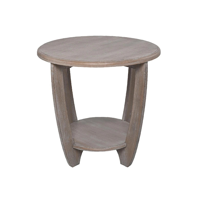 Tavolino rustico da fattoria con ripiano inferiore rotondo e gambe curve – Legno naturale, singolo