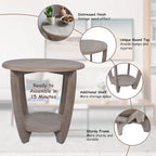 Tavolino rustico da fattoria con ripiano inferiore rotondo e gambe curve – Legno naturale, singolo