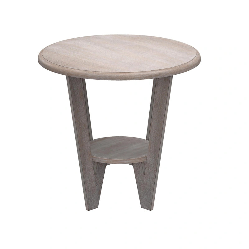 Tavolino rustico da fattoria con ripiano inferiore rotondo e gambe curve – Legno naturale, singolo