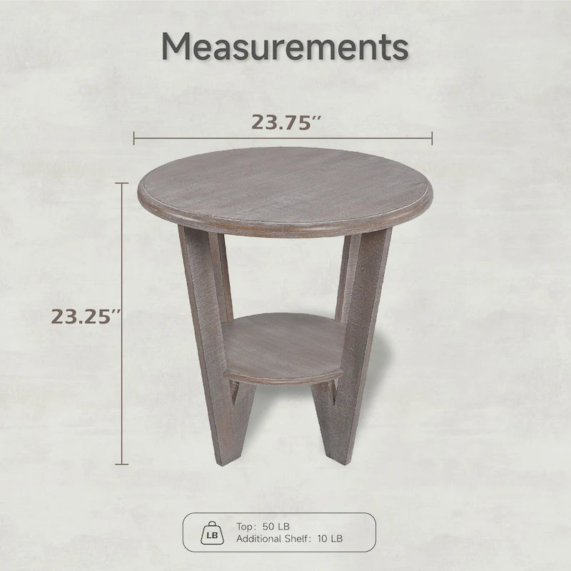 Tavolino rustico da fattoria con ripiano inferiore rotondo e gambe curve – Legno naturale, singolo