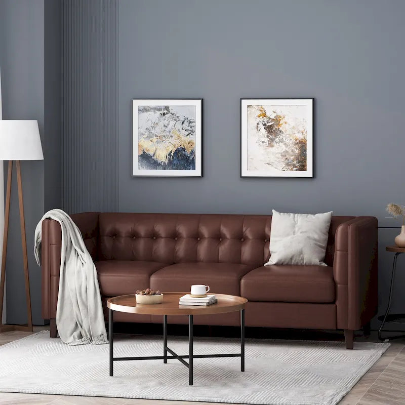 Pondway Faux Leather Tufted 3 Seater Sofa by Christopher Knight Home