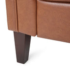 Divano a 3 Posti Contemporaneo in Similpelle con Bottoni Trapuntati e Gambe in Legno di Betulla – Marrone Scuro / Cognac / Midnight, Posti a Sedere: 3