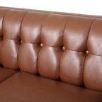 Divano a 3 Posti Contemporaneo in Similpelle con Bottoni Trapuntati e Gambe in Legno di Betulla – Marrone Scuro / Cognac / Midnight, Posti a Sedere: 3